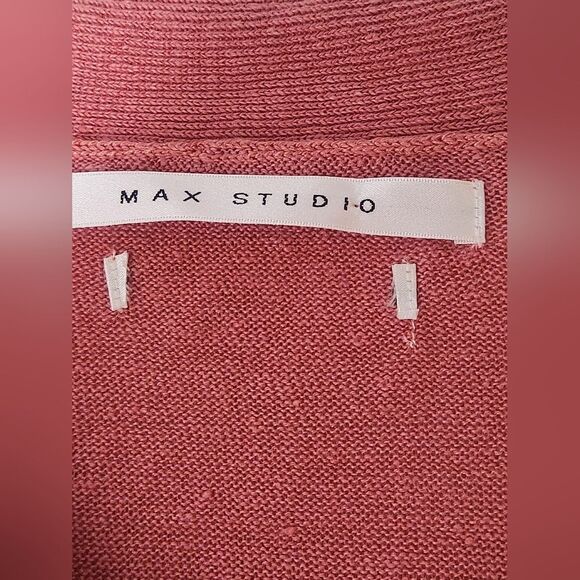 Max Studio M Coral Pink 100% LINEN 3/4 Sleeves Knit V-neck Women’s Top Sweater - Picture 2 of 8